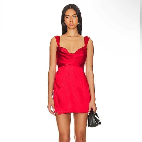 Runaway The Label Havana dress red satin mini tank draped Revolve party S